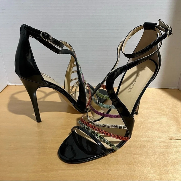 Ivanka Trump ITHAYZE8 Strappy Black Colorful Leather High Heels Sandals Size 9.5 - Picture 1 of 12